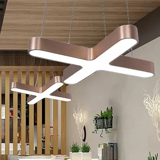 Modern White/Black/Gold Cross Hanging Lamp - 23.5"/35.5" Wide LED Pendant Light with Opaline Diffuser for Office