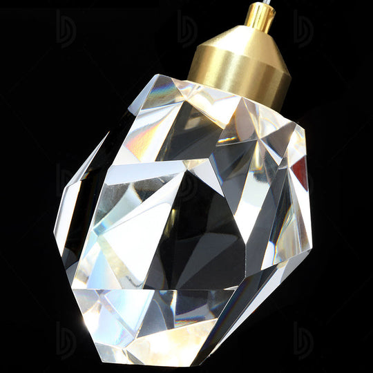 Minimalistic Multi Pendant Ceiling Light with Clear Faceted Crystal Gemstones - Perfect for Staircases