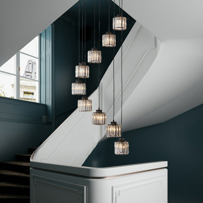 Modern Crystal Pendant Chandelier - Cylindrical Shape, Prismatic Crystals, Multi-Light Design