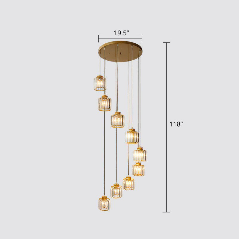 Modern Crystal Pendant Chandelier - Cylindrical Shape, Prismatic Crystals, Multi-Light Design