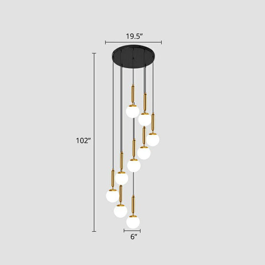 Nordic Opal Glass Spiral Pendant Light - Ideal For Stairways And Ceilings 9 / Gold
