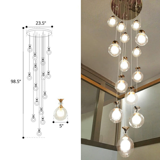 Minimalistic Gold Multi-Light Pendant Ceiling Lamp with Clear and Frosted Glass Ball Shades for Apartments