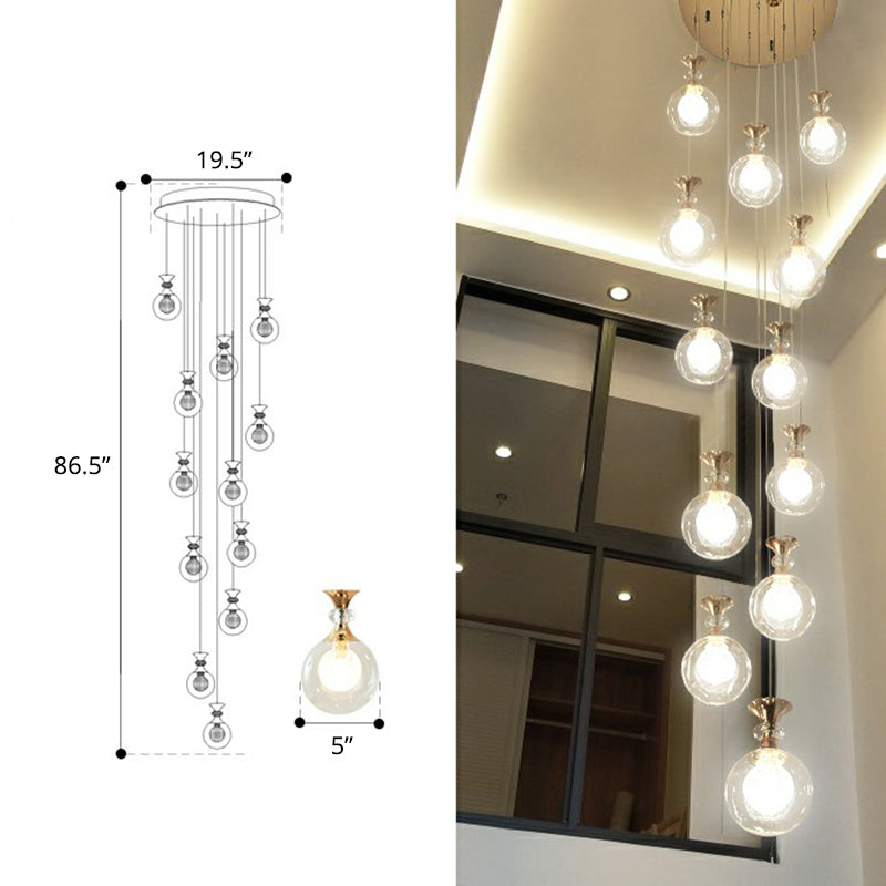 Minimalistic Gold Multi-Light Pendant Ceiling Lamp with Clear and Frosted Glass Ball Shades for Apartments