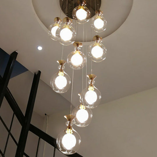 Minimalistic Gold Multi-Light Pendant Ceiling Lamp with Clear and Frosted Glass Ball Shades for Apartments