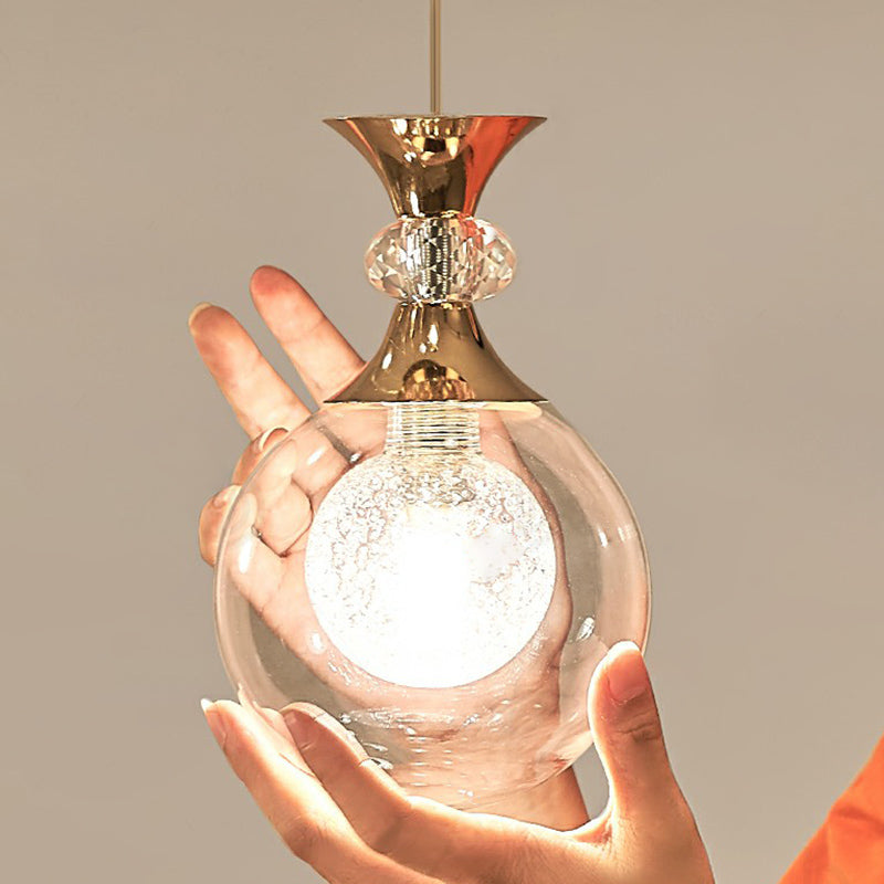 Gold Multi-Light Ceiling Lamp With Clear And Frosted Glass Ball Shades - Minimalistic Pendant For