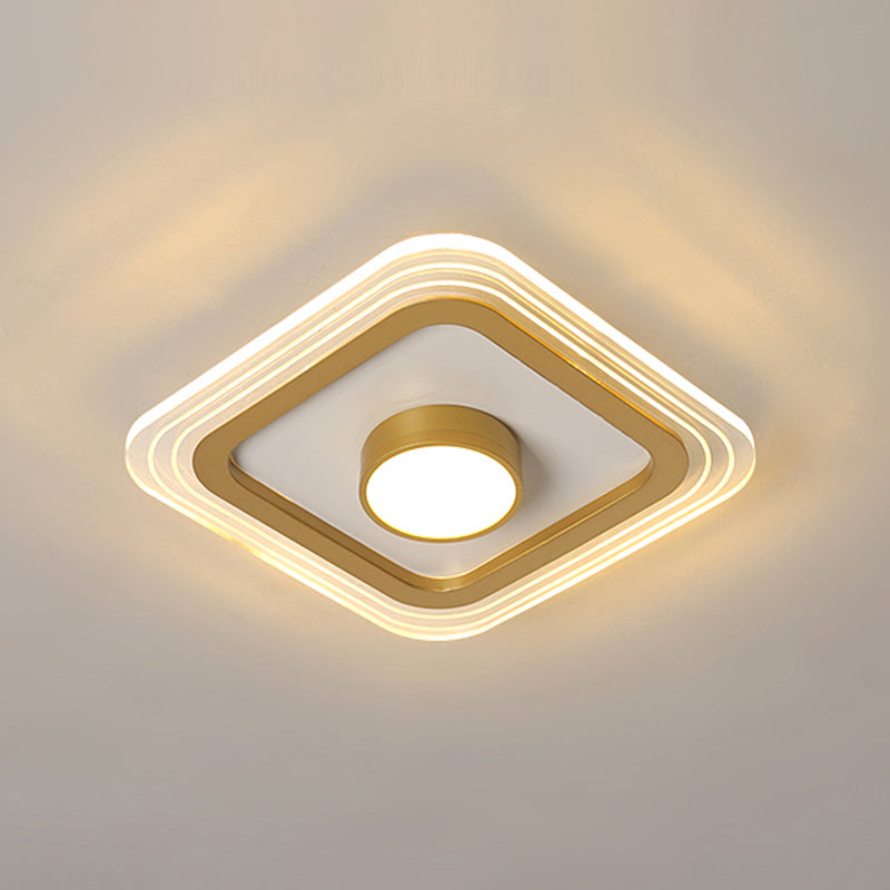 Minimalist Gold LED Flushmount Foyer Light – Small Acrylic Ceiling Flush Mount