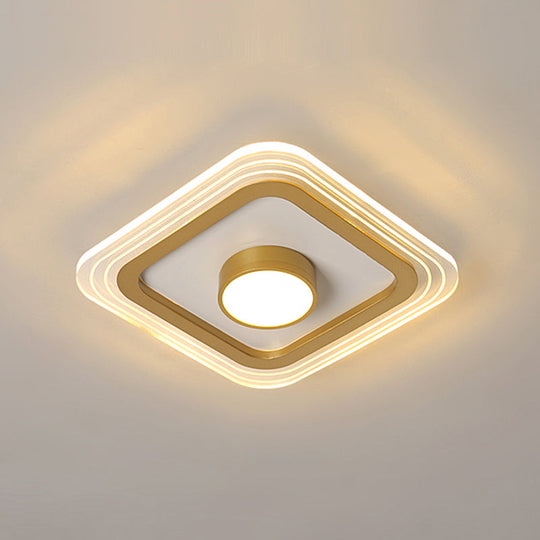 Minimalist Gold LED Flushmount Foyer Light – Small Acrylic Ceiling Flush Mount