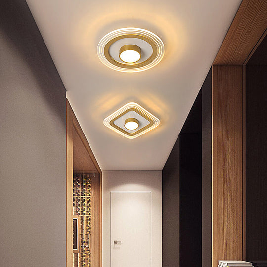 Minimalist Gold LED Flushmount Foyer Light – Small Acrylic Ceiling Flush Mount