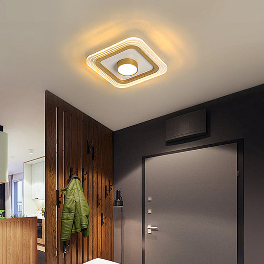 Minimalist Gold LED Flushmount Foyer Light – Small Acrylic Ceiling Flush Mount