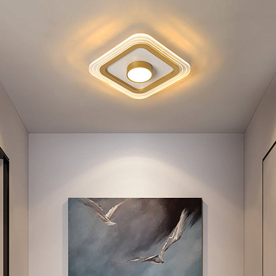 Minimalist Gold LED Flushmount Foyer Light – Small Acrylic Ceiling Flush Mount