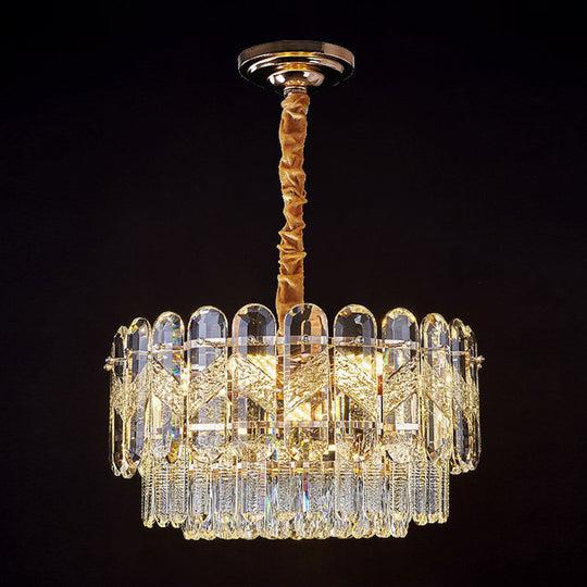 Modern K9 Crystal Hanging Lamp For Bedroom - Clear And Layered Design