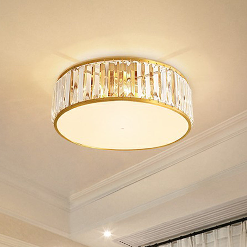 Prismatic Optic Crystal Ceiling Lamp: Simple Drum Shape, Clear Flush Mount Lighting for Bedrooms