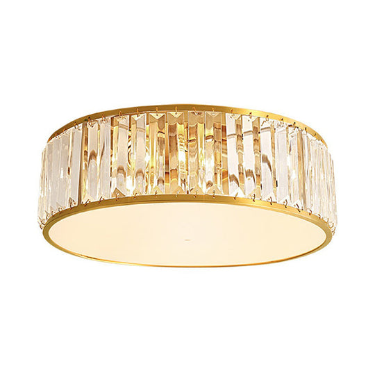 Prismatic Optic Crystal Ceiling Lamp: Simple Drum Shape, Clear Flush Mount Lighting for Bedrooms