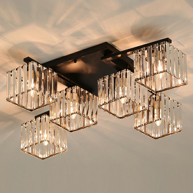 Modern Crystal Bedroom Ceiling Light Fixture - Cubic Semi Flush Mount