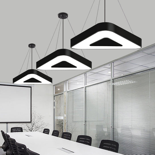 Modern Triangle Pendant Lamp - Metal LED Hanging Light for Office with White/Black Finish and Wide Sizes