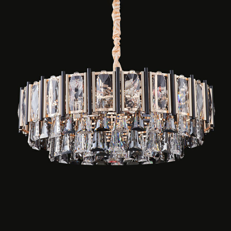 Clear Beveled Crystal Modern Layered Chandelier - Elegant Suspension Lighting for Living Rooms