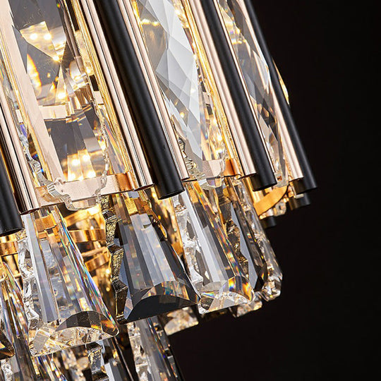 Clear Beveled Crystal Modern Layered Chandelier - Elegant Suspension Lighting for Living Rooms