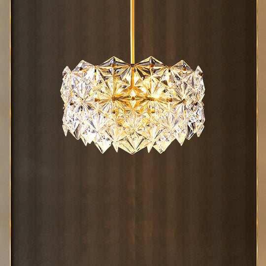 Hexagonal Crystal Chandelier Light Fixture In Gold: Modernist Dining Room Hanging Lamp