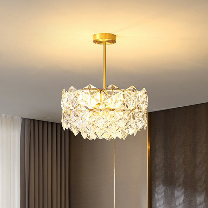 Hexagonal Crystal Chandelier Light Fixture In Gold: Modernist Dining Room Hanging Lamp