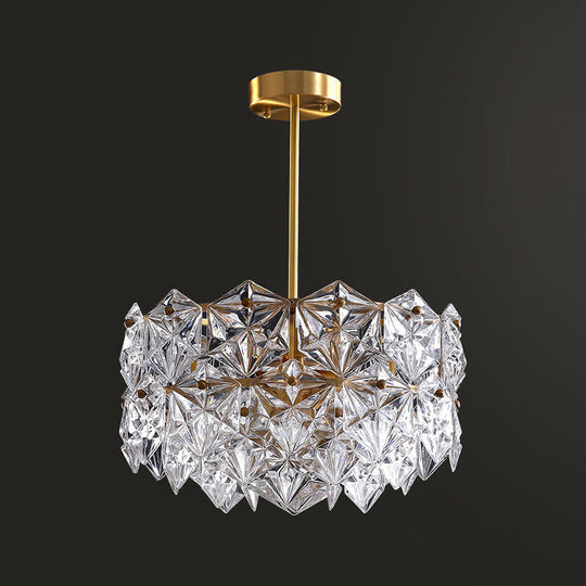 Hexagonal Crystal Chandelier Light Fixture In Gold: Modernist Dining Room Hanging Lamp