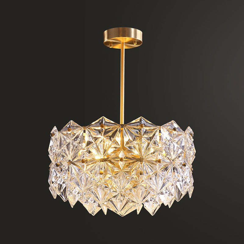 Hexagonal Crystal Chandelier Light Fixture In Gold: Modernist Dining Room Hanging Lamp