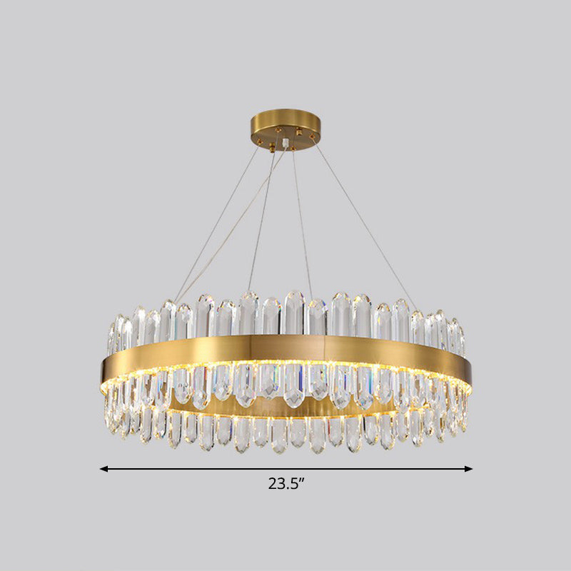 Halo Crystal Chandelier Pendant With Gold Finish And Led Lighting / 23.5