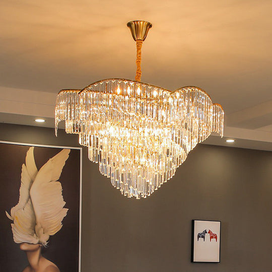 Minimalist Gold Conical Suspension Crystal Chandelier for Living Room