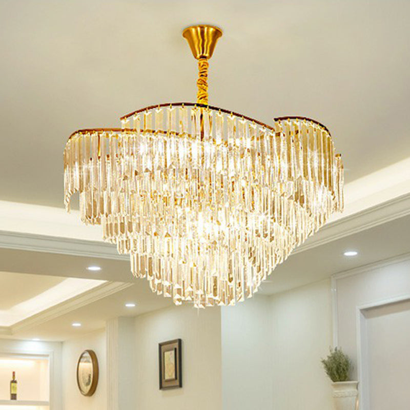 Minimalist Gold Conical Suspension Crystal Chandelier for Living Room