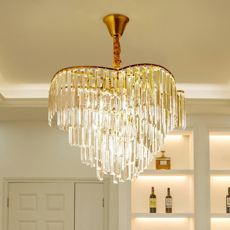 Minimalist Gold Finish Conical Crystal Chandelier For Living Room - Prismatic Suspension Light 7 /