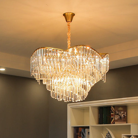 Minimalist Gold Conical Suspension Crystal Chandelier for Living Room