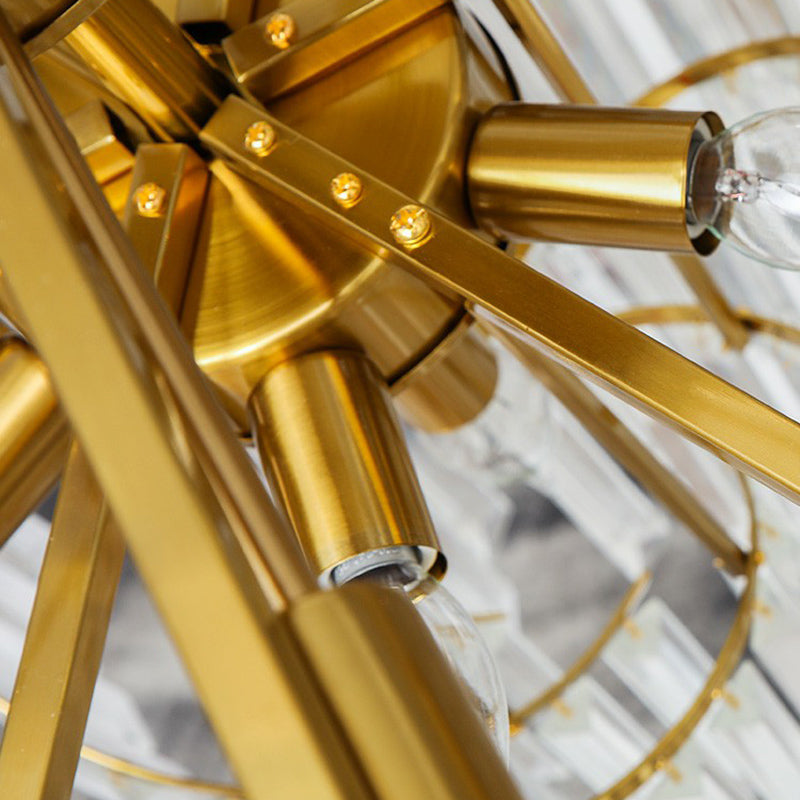 Minimalist Gold Finish Conical Crystal Chandelier For Living Room - Prismatic Suspension Light