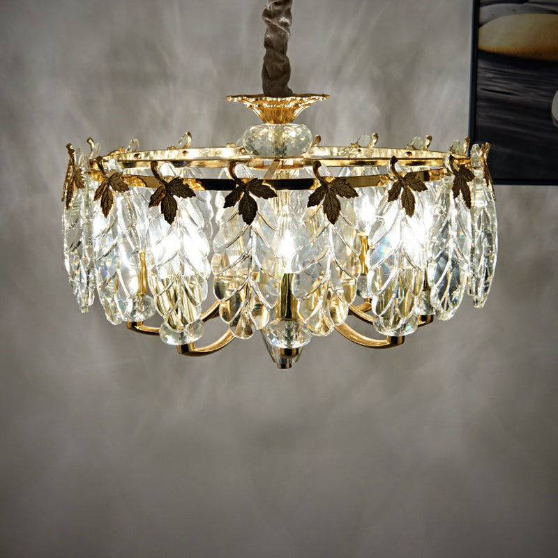 Postmodern Crystal Foliage Chandelier With 8 Gold Pendant Lights For Living Room