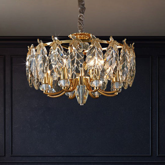 Postmodern Crystal Chandelier with 8 Gold Foliage Heads for Living Room