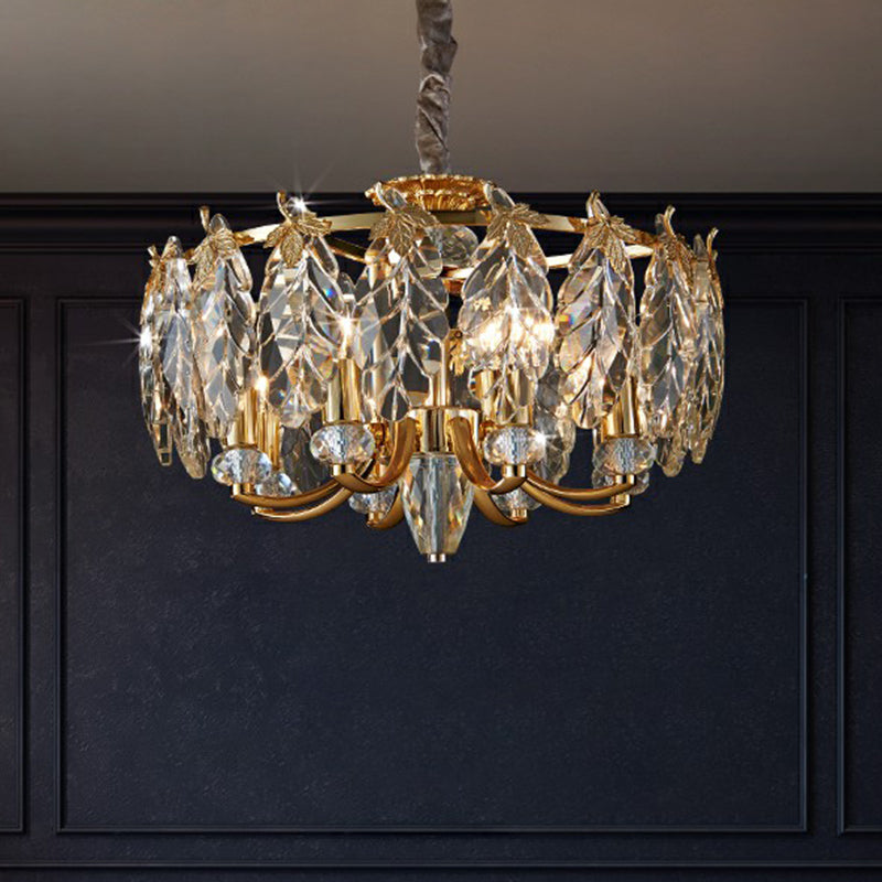 Postmodern Crystal Foliage Chandelier With 8 Gold Pendant Lights For Living Room