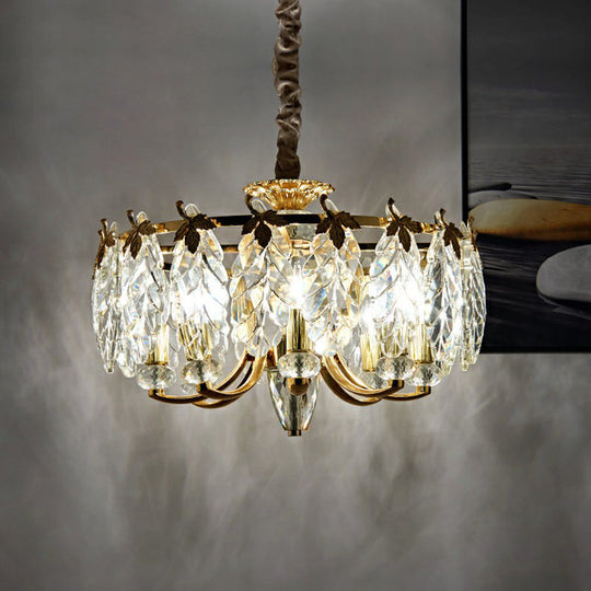 Postmodern Crystal Chandelier with 8 Gold Foliage Heads for Living Room