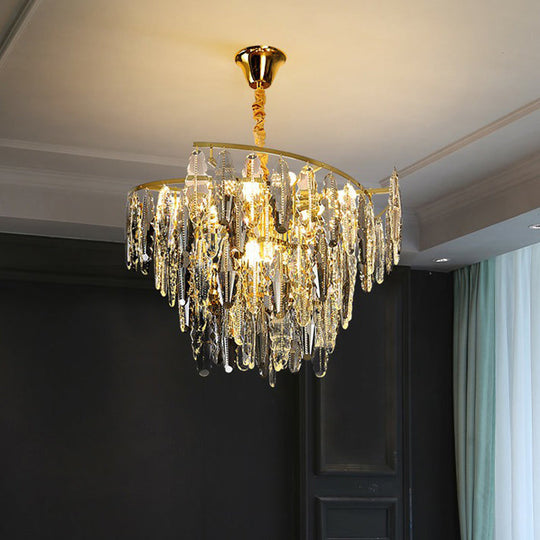 Smoke Grey Crystal Leaf Chandelier - Postmodern 10-Light Suspension Light For Living Room Gray