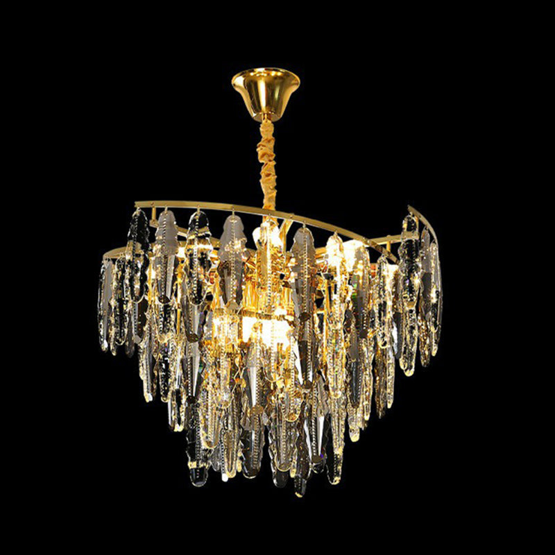 Smoke Grey Crystal Leaf Chandelier - Postmodern 10-Light Suspension Light For Living Room