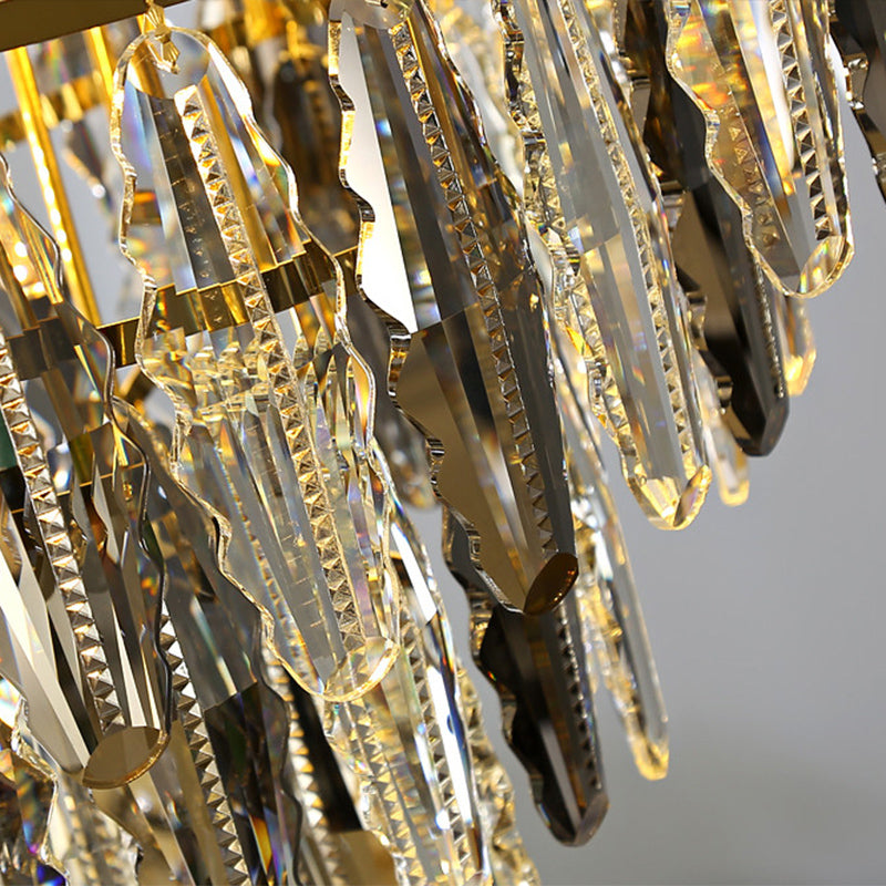 Smoke Grey Crystal Leaf Chandelier - Postmodern 10-Light Suspension Light For Living Room