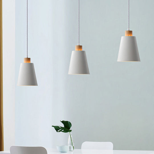Modern Bucket Shade Pendant Lamp - Metallic White Finish Hanging Light for Hallway with Canopy