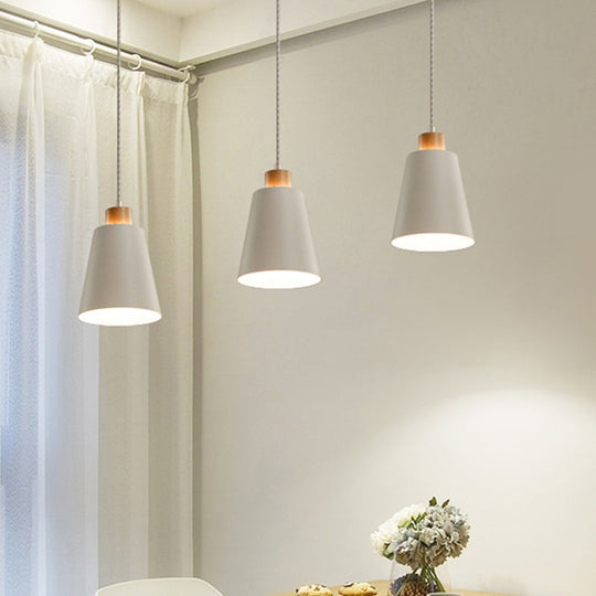 Modern Bucket Shade Pendant Lamp - Metallic White Finish Hanging Light for Hallway with Canopy