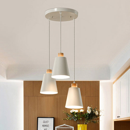 Modern Bucket Shade Pendant Lamp - Metallic White Finish Hanging Light for Hallway with Canopy
