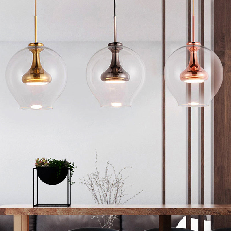 Contemporary Clear Glass Pendant Light - Sphere 1-Light Led Hanging Lamp Kit In White/Warm With
