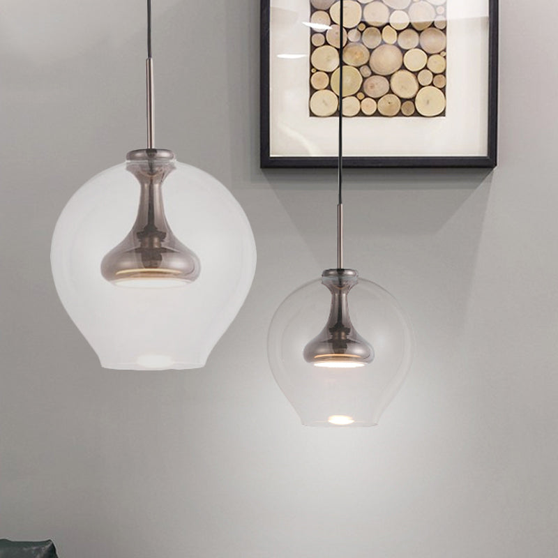 Contemporary Clear Glass Pendant Light: Sphere-Shaped, LED Hanging Lamp Kit in White/Warm Light with Nickle, Gold, or Rose Gold Finish