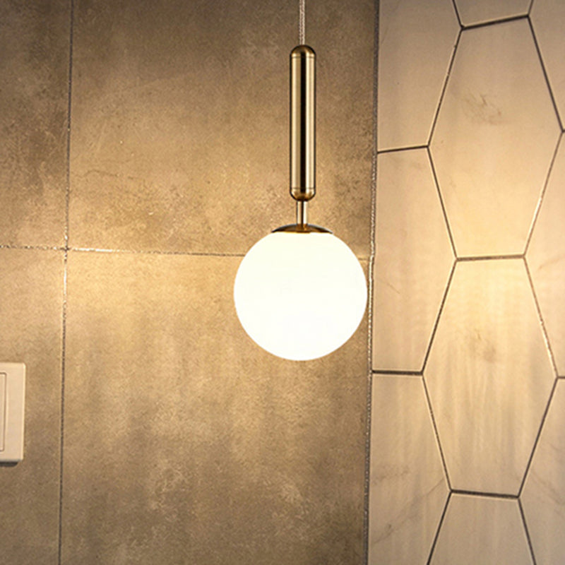 Post-Modern Gold Kitchen Pendant Light With White Glass Shade - 1-Light Kit 6/8/10 Wide