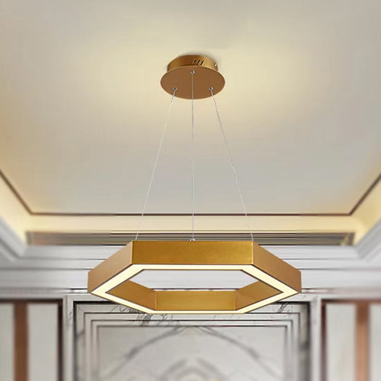 Modern Hexagon Metal Suspension Lamp - 16"/23.5"W LED Pendant Light - Gold Finish - Living Room Ceiling Hanging Fixture