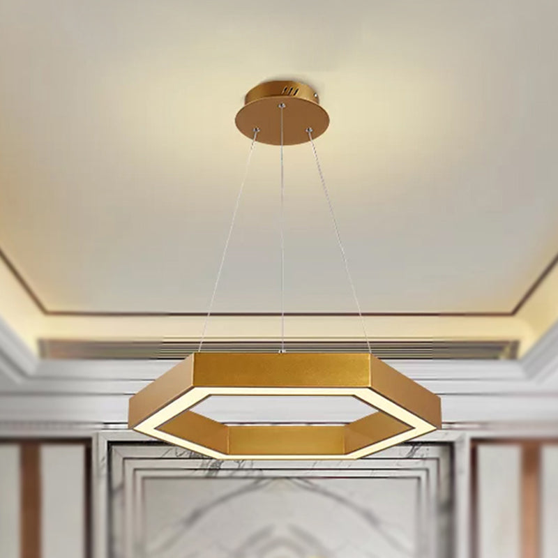 Modern Hexagon Metal Suspension Lamp - 16/23.5 Wide Led Gold Pendant Light For Living Room A/B