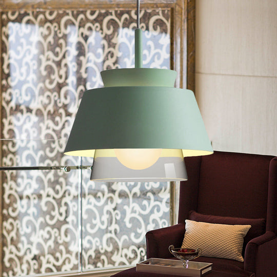 Blue/Green Tapered Hanging Light Macaron Pendant Lamp for Dining Room