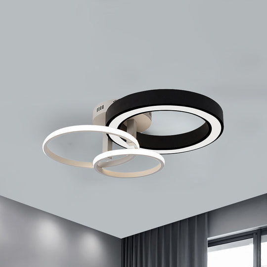 Contemporary 3-Light Bedroom Flush Mount Light In Black & White Circles Design Black-White