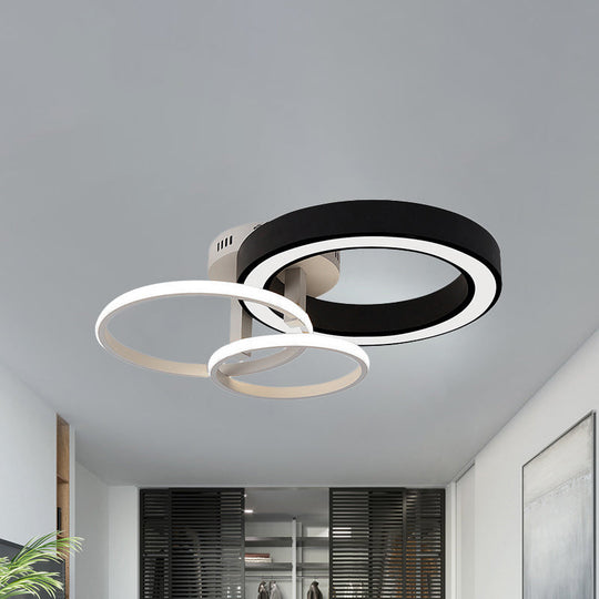 Contemporary 3-Light Bedroom Flush Mount Light in Black & White Circles Design