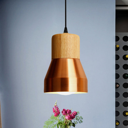 Modern Torch-Shaped Wood And Metal Pendant Light For Hotels Copper